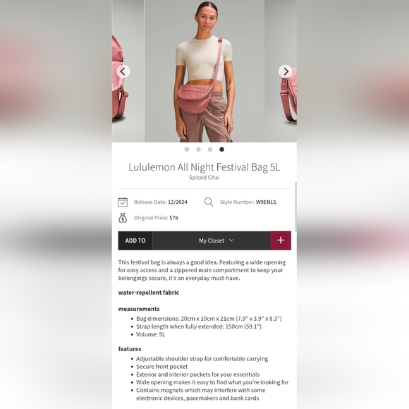 NWT Lululemon All Night Festival Bag, 5L - Picture 10 of 13